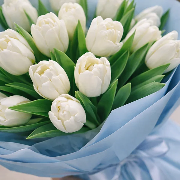 Голубая дымка - букет из белых тюльпанов